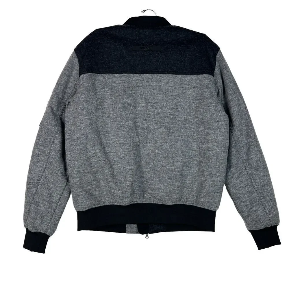 New Wesc Mumel Women Bomber Jacket US L Melange Grey Colorblock Flannel $225